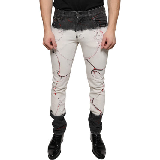 Dolce & Gabbana Black White Printed Skinny Men Denim Jeans Dolce & Gabbana