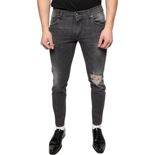 Dolce & Gabbana Black Tattered Cotton Skinny Men Denim Jeans