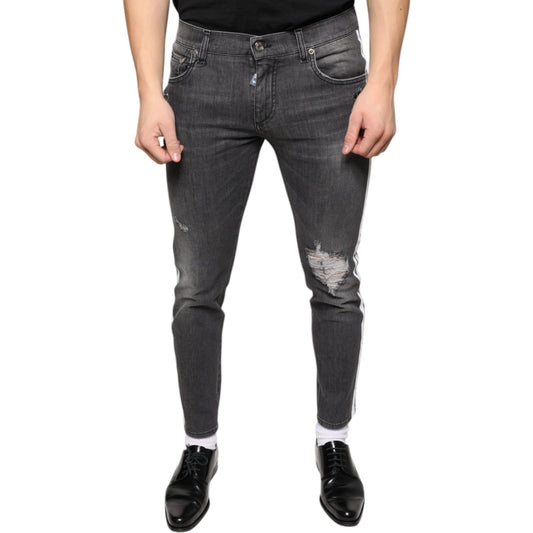 Dolce & Gabbana Black Tattered Cotton Skinny Men Denim Jeans