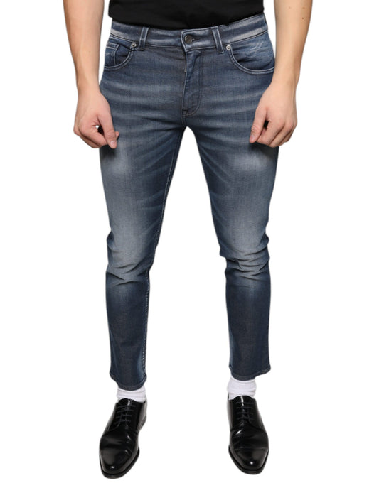 Dolce & Gabbana Dark Blue Washed Cotton Skinny Denim Jeans Dolce & Gabbana