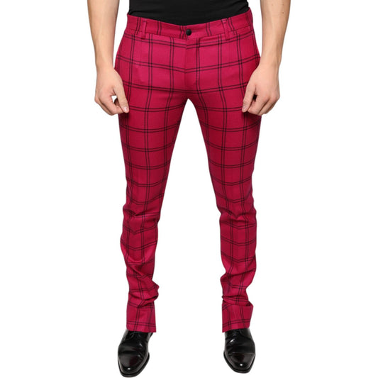 Dolce & Gabbana Pink Checkered Wool Skinny Pants