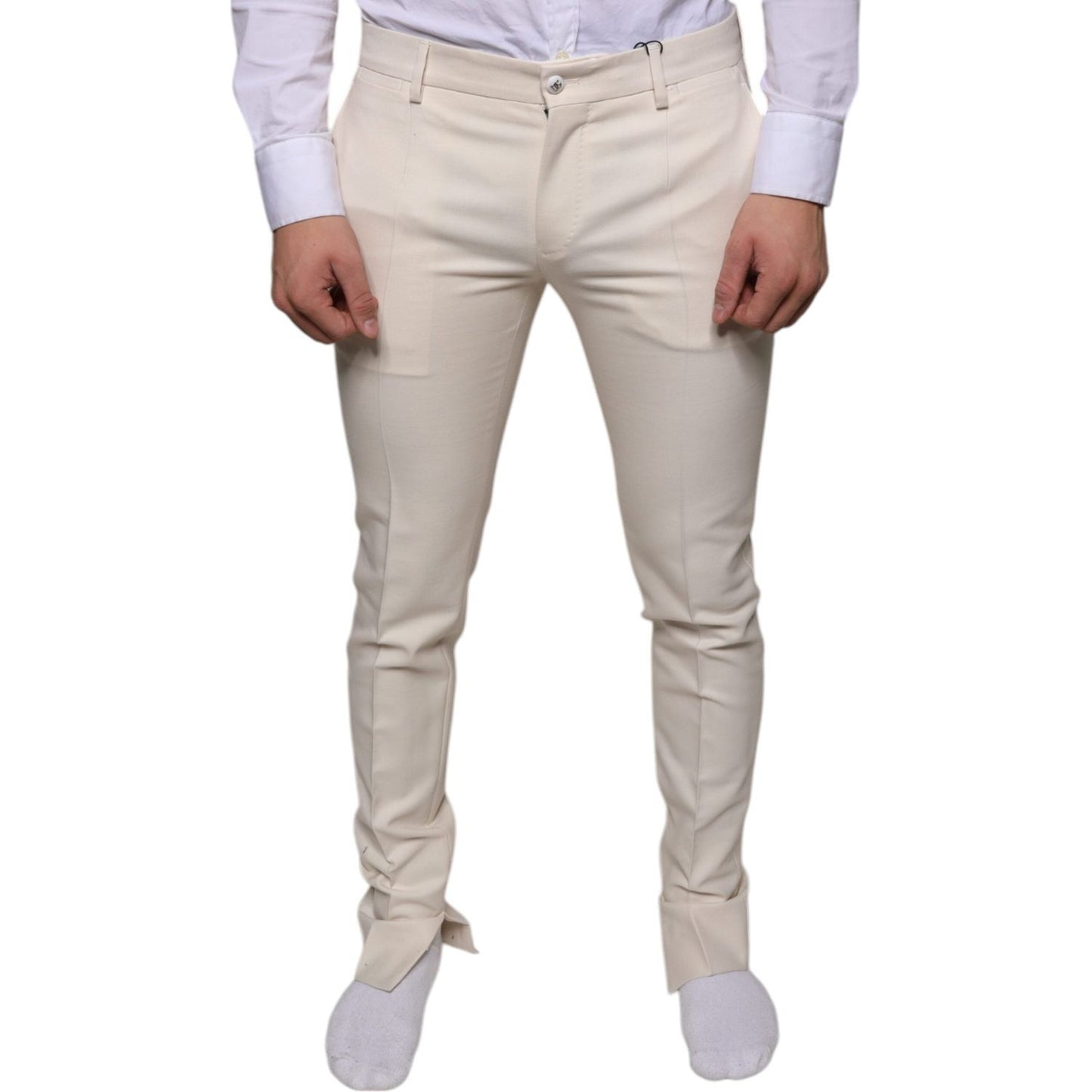 Dolce & Gabbana Off White Chino Wool Skinny Pants Dolce & Gabbana