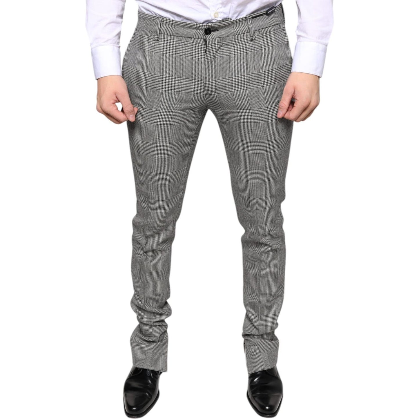 Dolce & Gabbana Gray Check Tartan Wool Skinny Pants Dolce & Gabbana