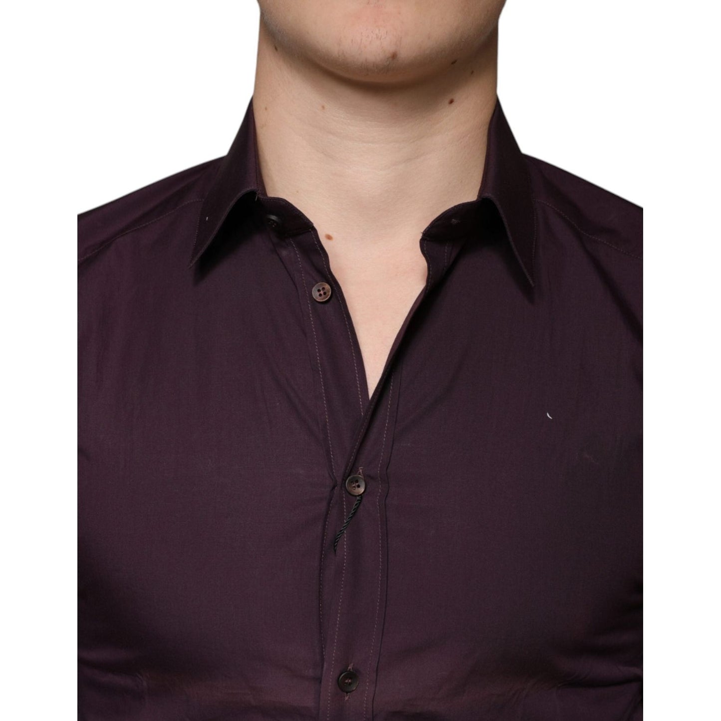 Dolce & Gabbana Dark Violet Cotton Dress GOLD Men Formal Shirt Dolce & Gabbana