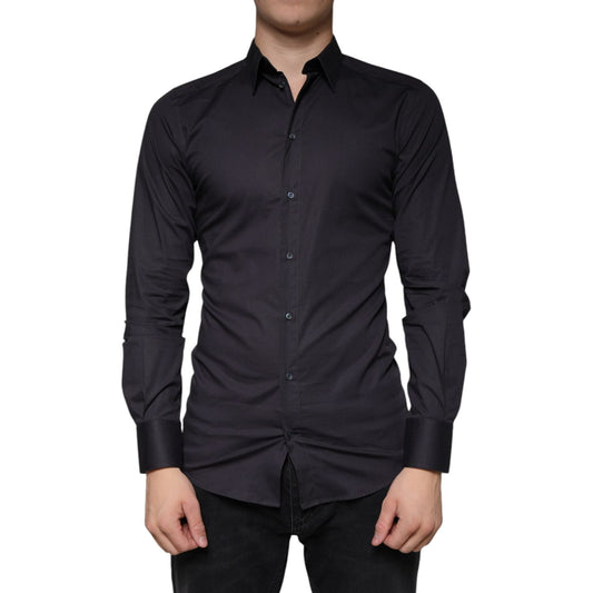 Dolce & Gabbana Black Cotton Stretch Dress GOLD Formal Shirt