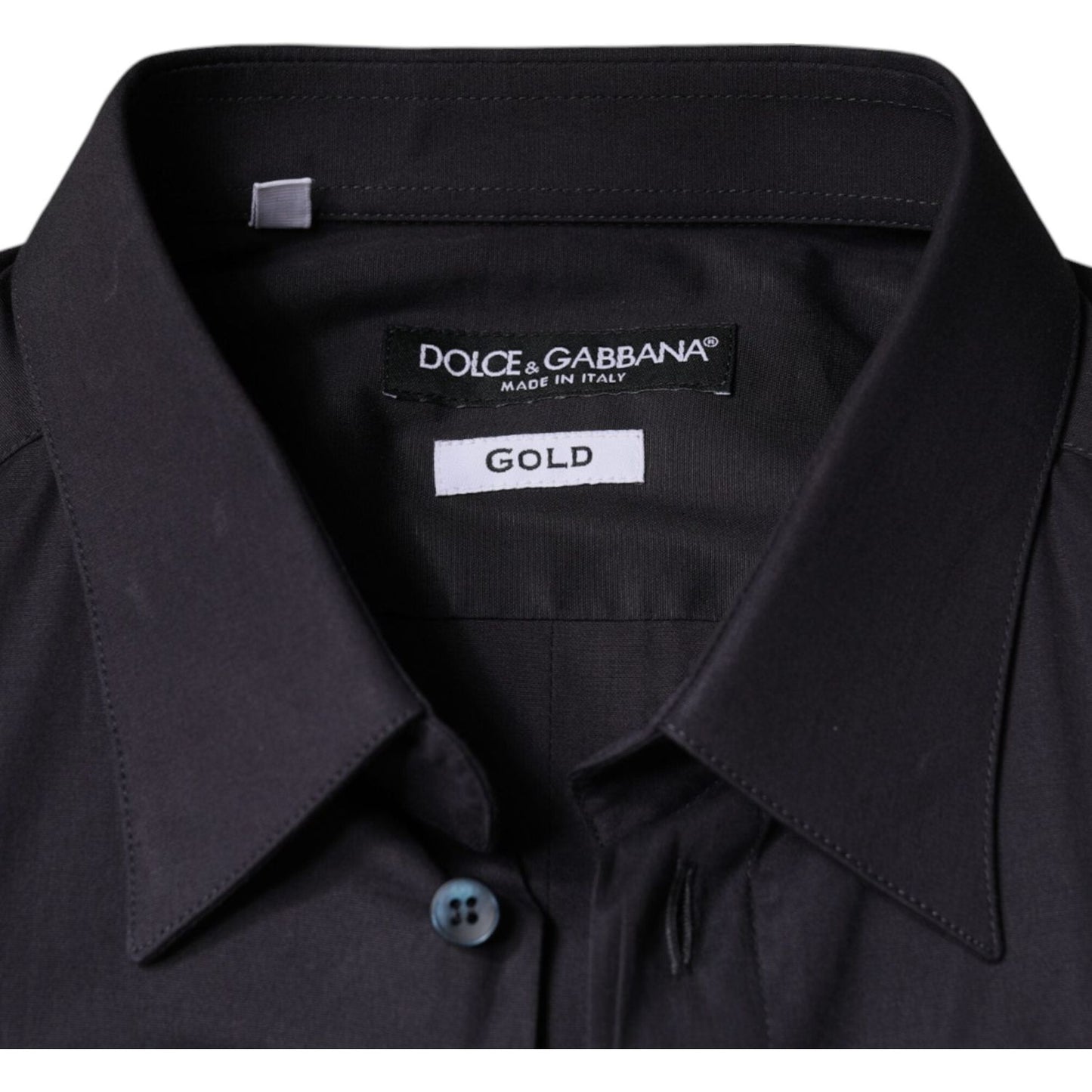 Dolce & Gabbana Black Cotton Stretch Dress GOLD Formal Shirt Dolce & Gabbana