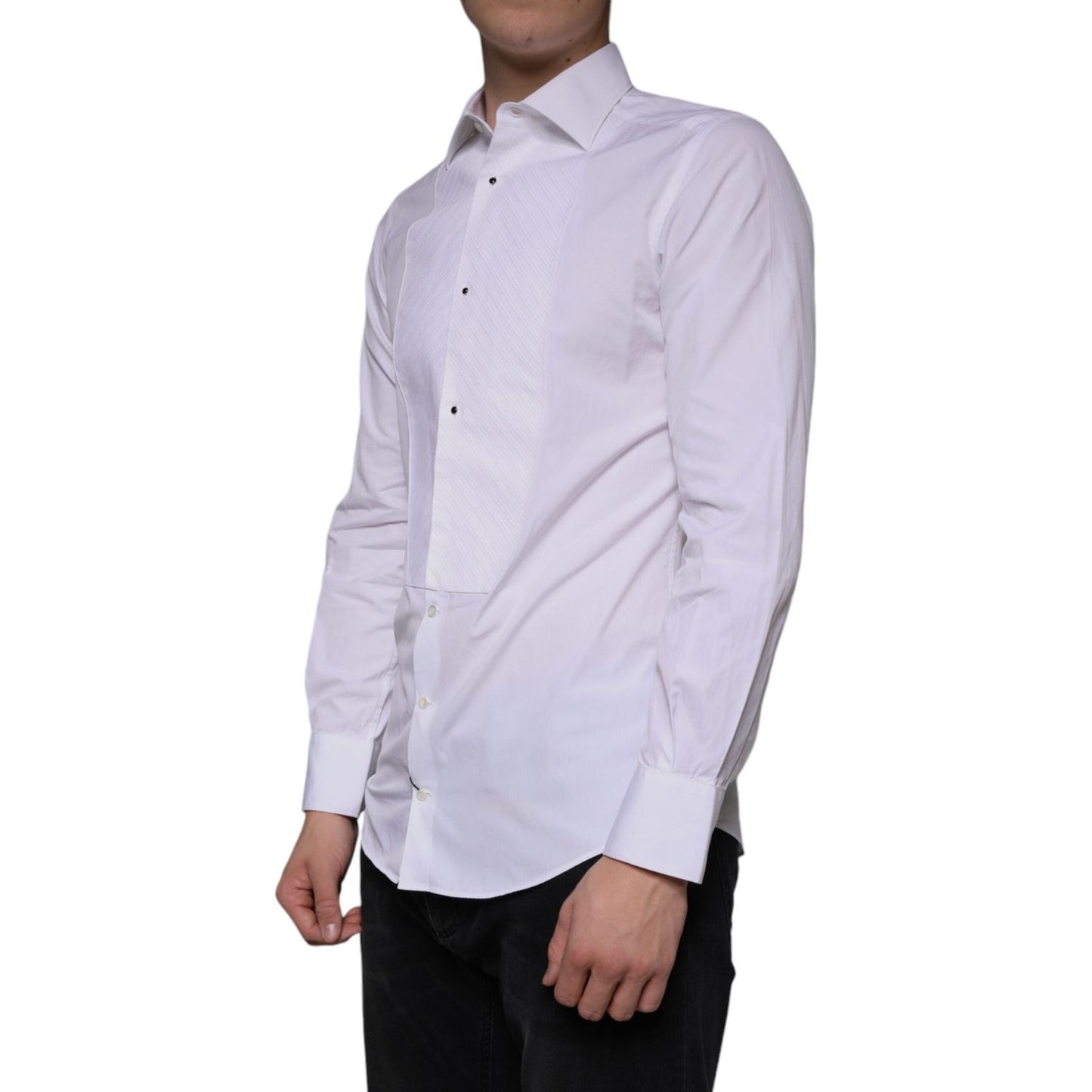 Dolce & Gabbana White Bib Cotton Poplin GOLD Men Formal Shirt Dolce & Gabbana