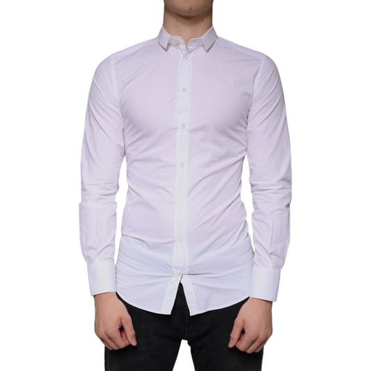 Dolce & Gabbana White Cotton Dress GOLD Formal Collared Shirt Dolce & Gabbana