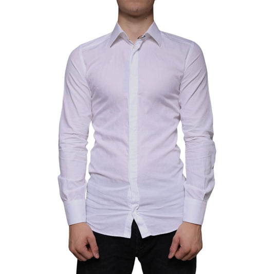 Dolce & Gabbana White Cotton Men Dress GOLD Formal Shirt