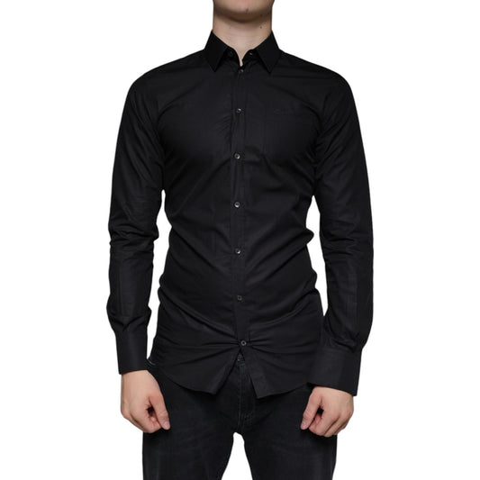 Dolce & Gabbana Black Cotton Stretch Dress GOLD Formal Shirt Dolce & Gabbana