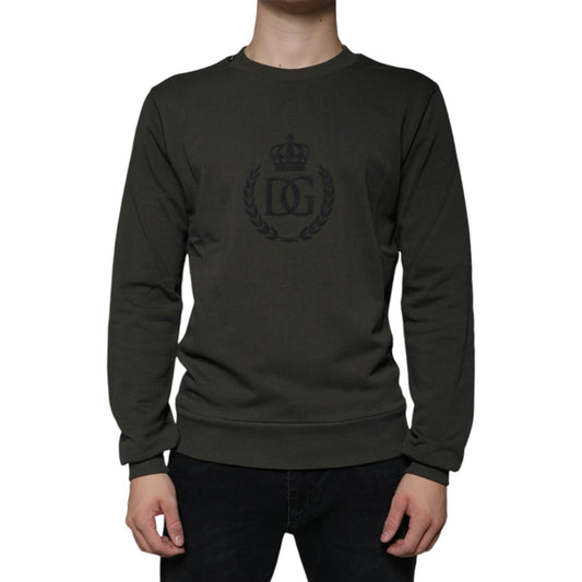 Dolce & Gabbana Army Green DG Crown Crew Neck Pullover Sweater