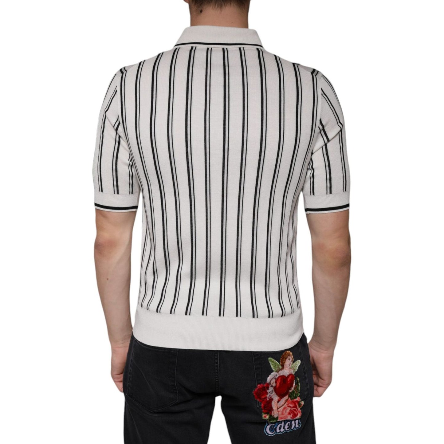 Dolce & Gabbana White Black Stripe Polo Short Sleeve T-shirt Dolce & Gabbana