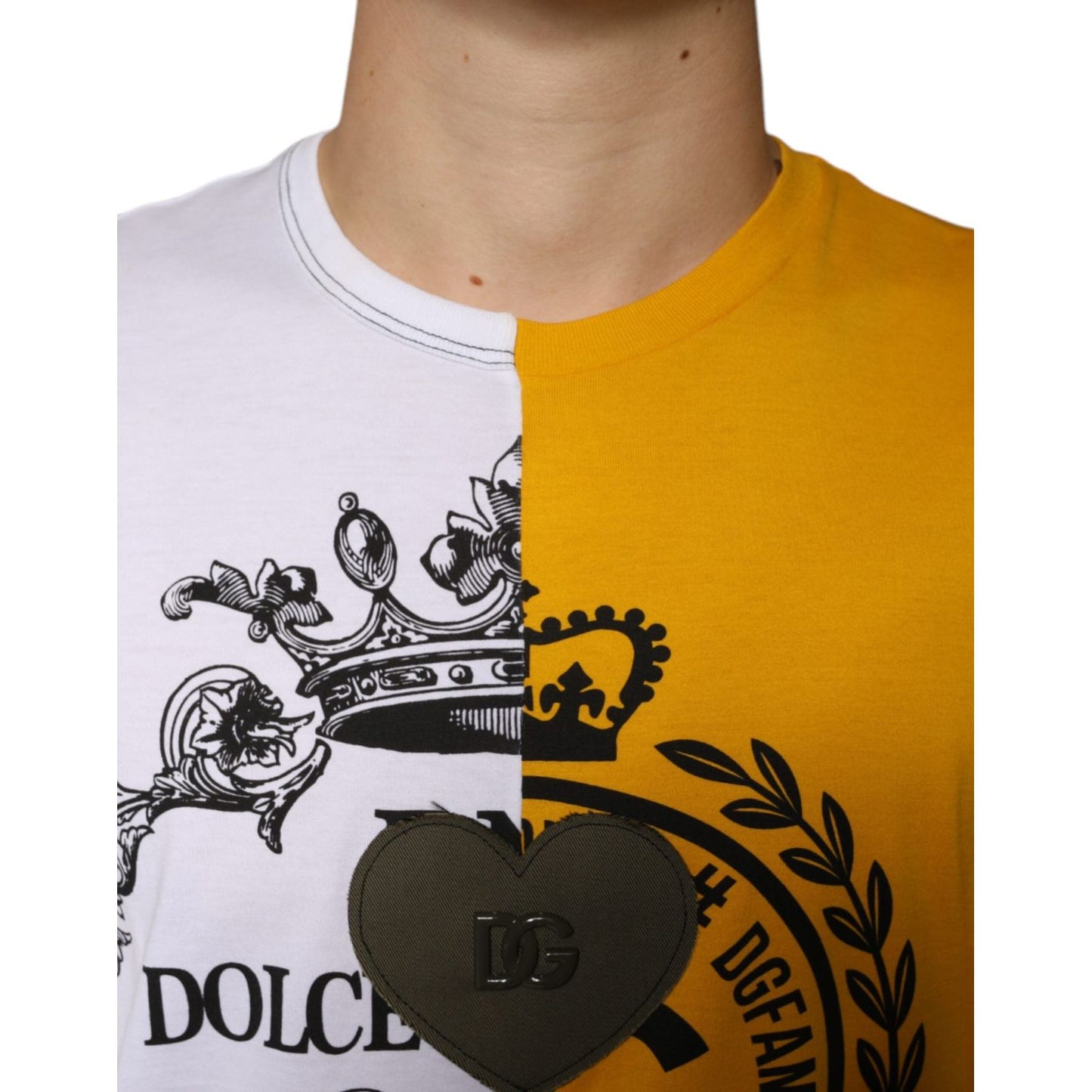 Dolce & Gabbana White Yellow Logo Print Short Sleeve T-shirt Dolce & Gabbana