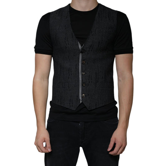 Dolce & Gabbana Black Wool Sleeveless Dress Waistcoat Vest