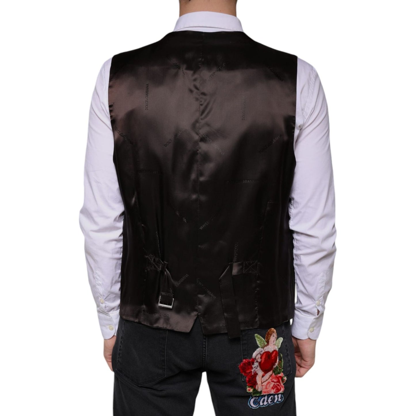 Dolce & Gabbana Black Cotton Waistcoat Dress Formal Vest Dolce & Gabbana