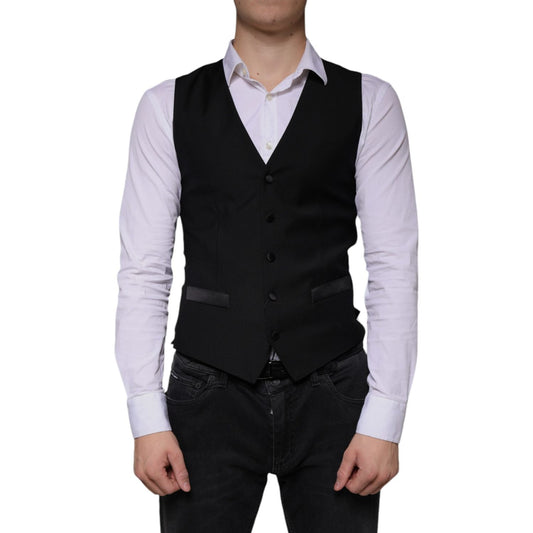 Dolce & Gabbana Black Wool Waistcoat Dress Formal Vest