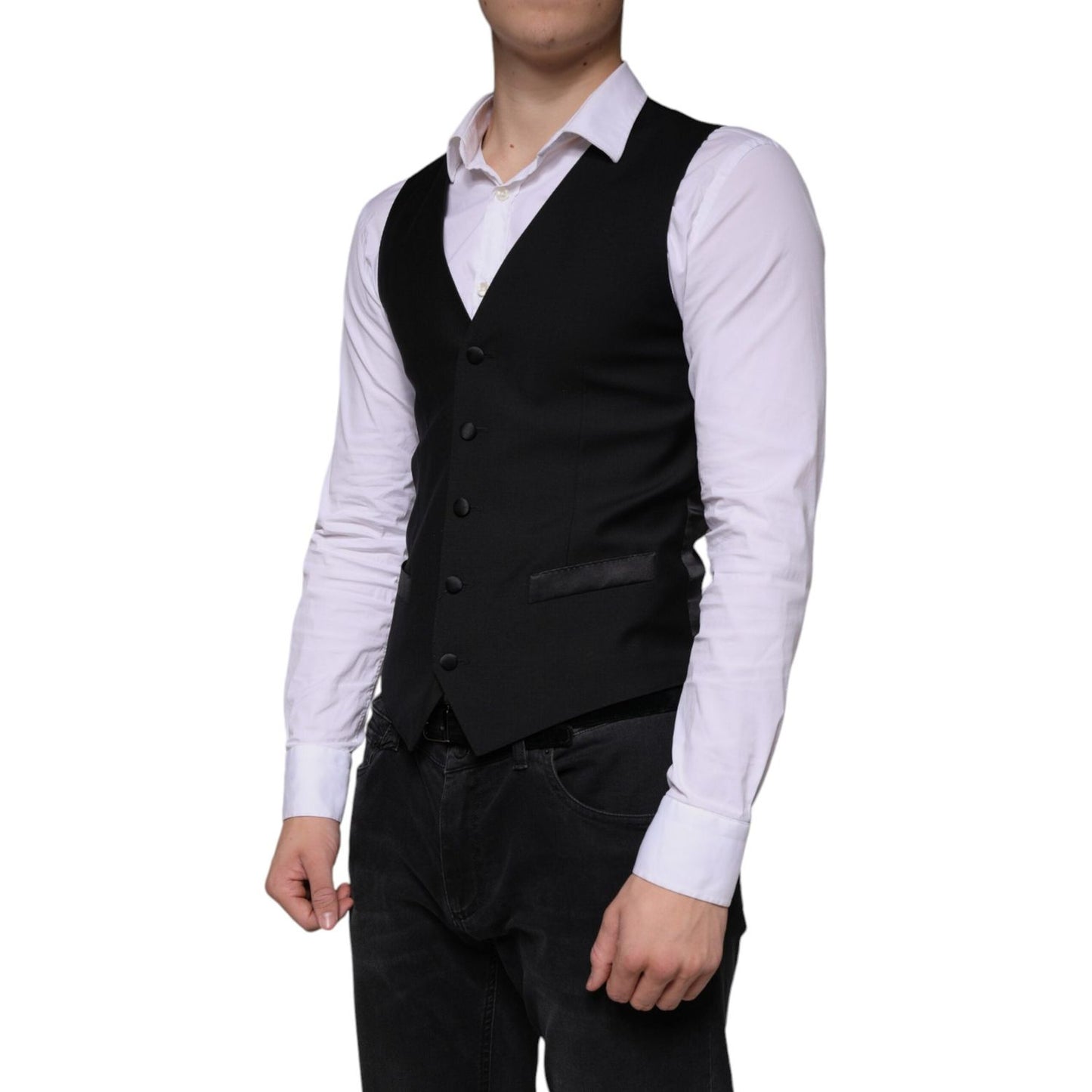 Dolce & Gabbana Black Wool Waistcoat Dress Formal Vest Dolce & Gabbana