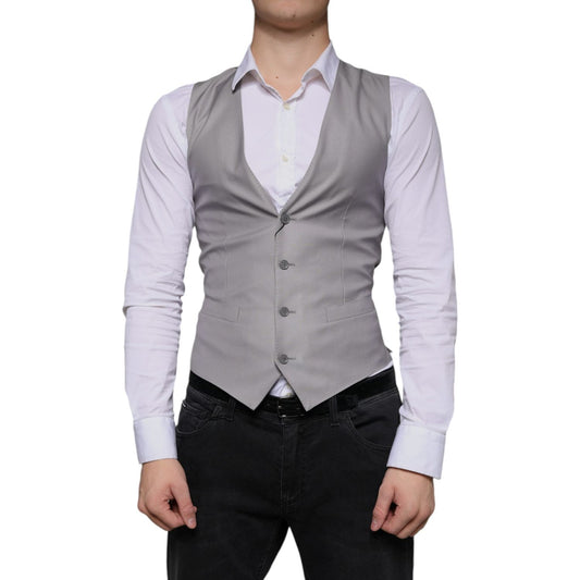 Dolce & Gabbana Light Gray Wool Formal Dress Waistcoat Vest