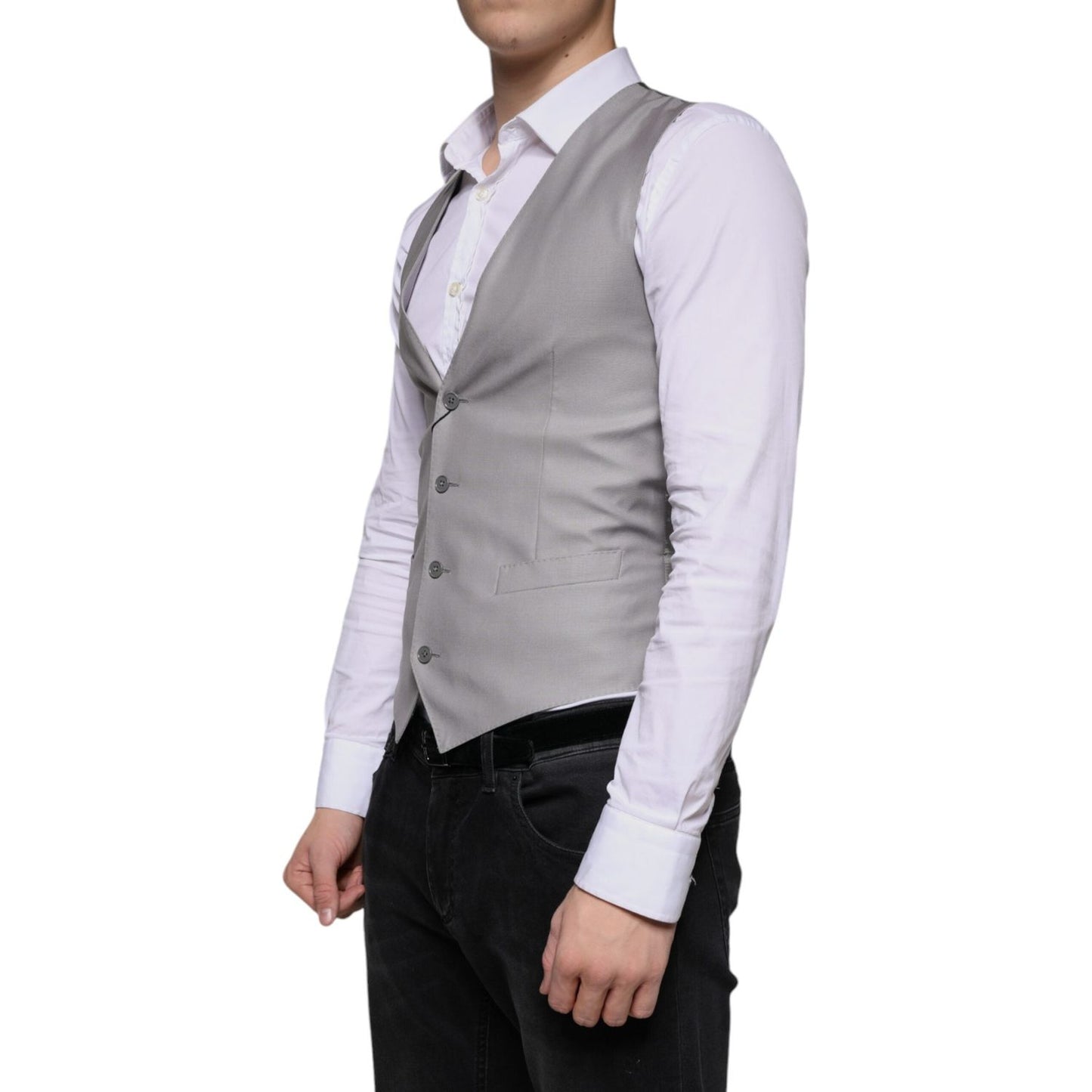 Dolce & Gabbana Light Gray Wool Formal Dress Waistcoat Vest Dolce & Gabbana