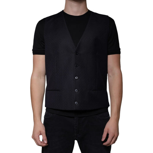 Dolce & Gabbana Black Wool Waistcoat Dress Formal Vest