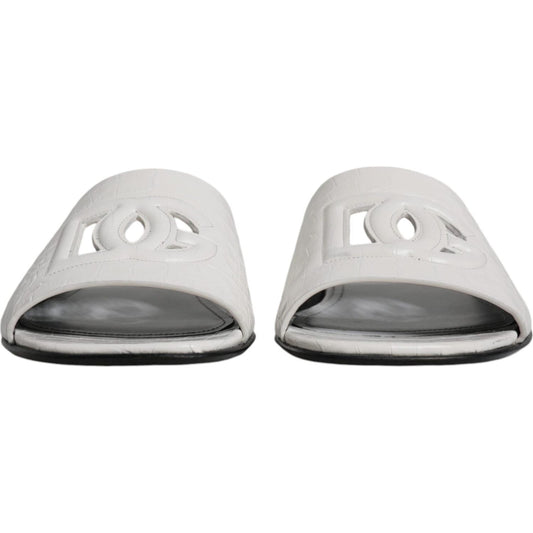 Dolce & Gabbana White DG Cut Out Leather Slides Sandals Shoes