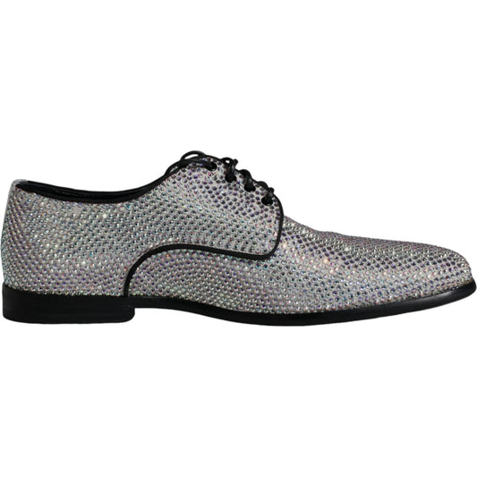 Dolce & Gabbana Silver Leather Rhinestones Derby Dress Shoes Dolce & Gabbana