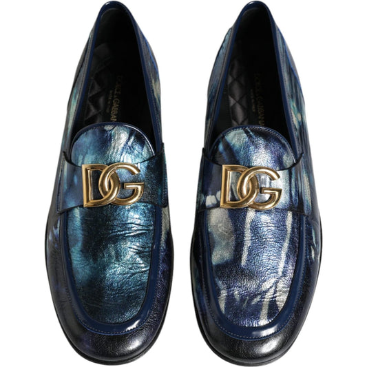 Dolce & Gabbana Blue Tie Dye DG Loafers Formal Shoes