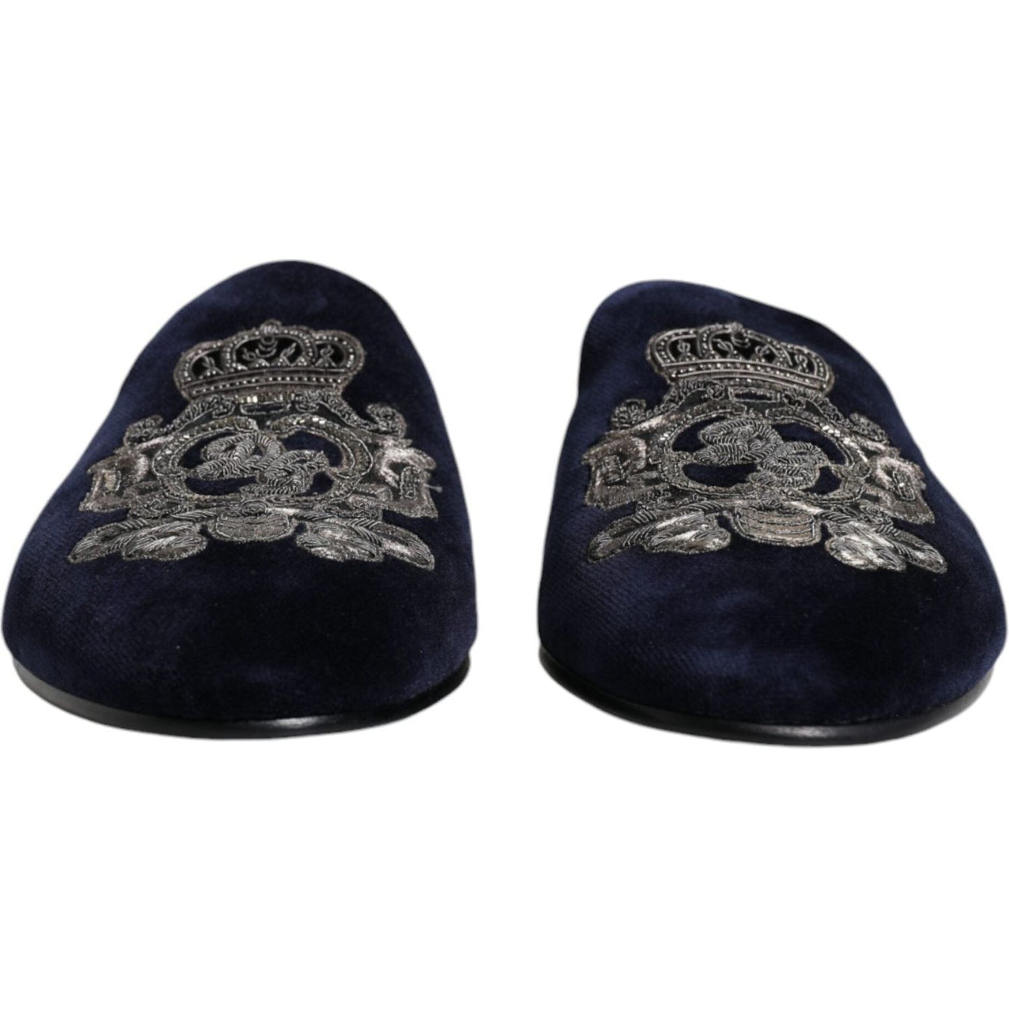 Dolce & Gabbana Black Velvet DG Crown Embroidery Slides Shoes Dolce & Gabbana