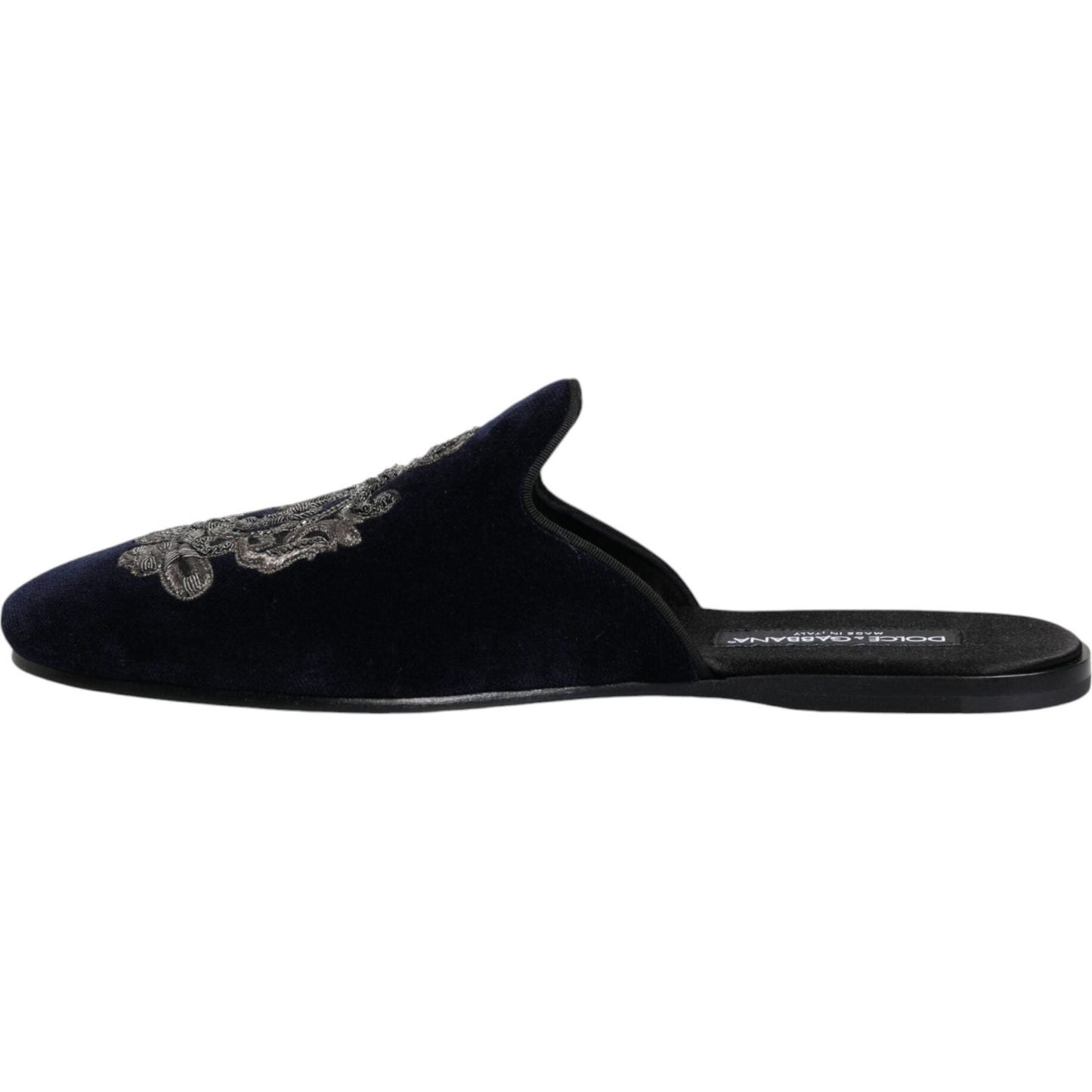 Dolce & Gabbana Black Velvet DG Crown Embroidery Slides Shoes Dolce & Gabbana