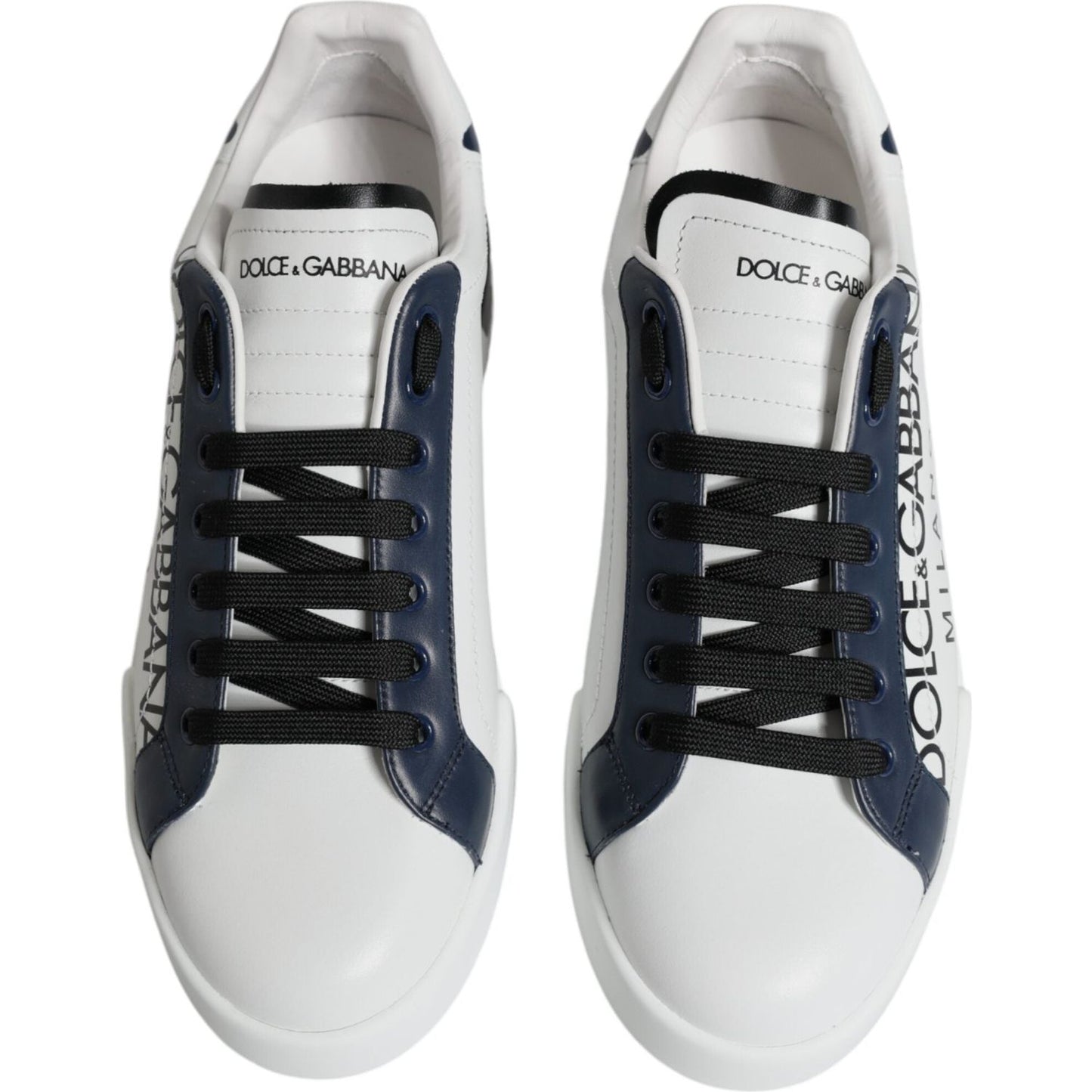 Dolce & Gabbana White Blue Leather Crown Milano Sneakers Shoes Dolce & Gabbana