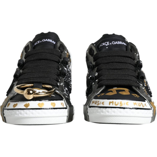 Dolce & Gabbana Black White Portofino Low Top Sneakers Shoes