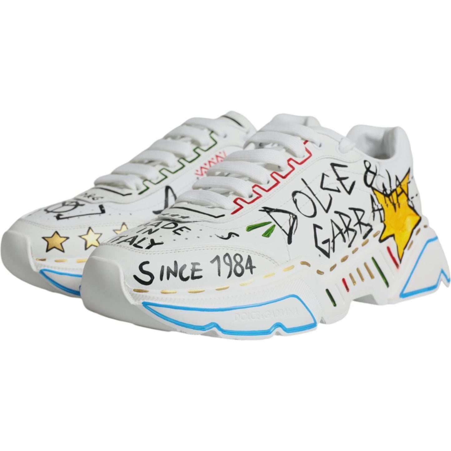 Dolce & Gabbana White Daymaster Hand Painted Sneakers Shoes Dolce & Gabbana