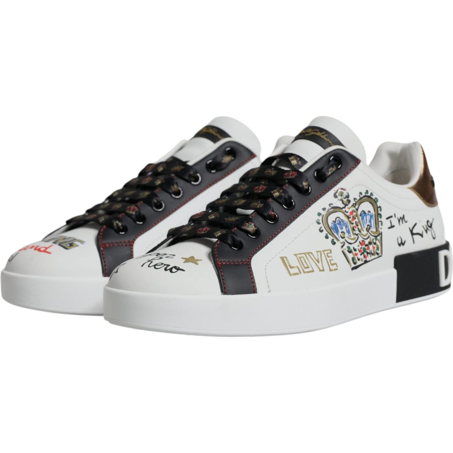 Dolce & Gabbana White Leather Crown Embellished Sneaker Shoes Dolce & Gabbana