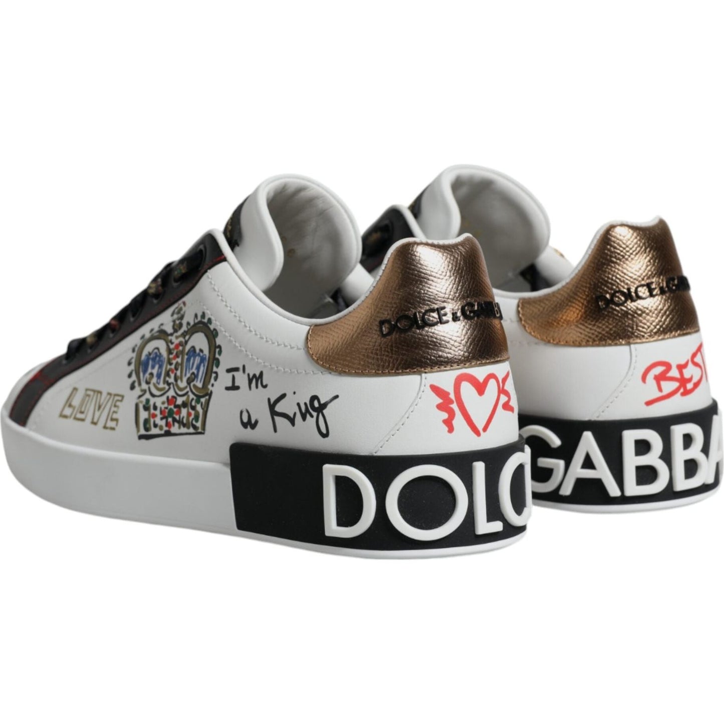 Dolce & Gabbana White Leather Crown Embellished Sneaker Shoes Dolce & Gabbana