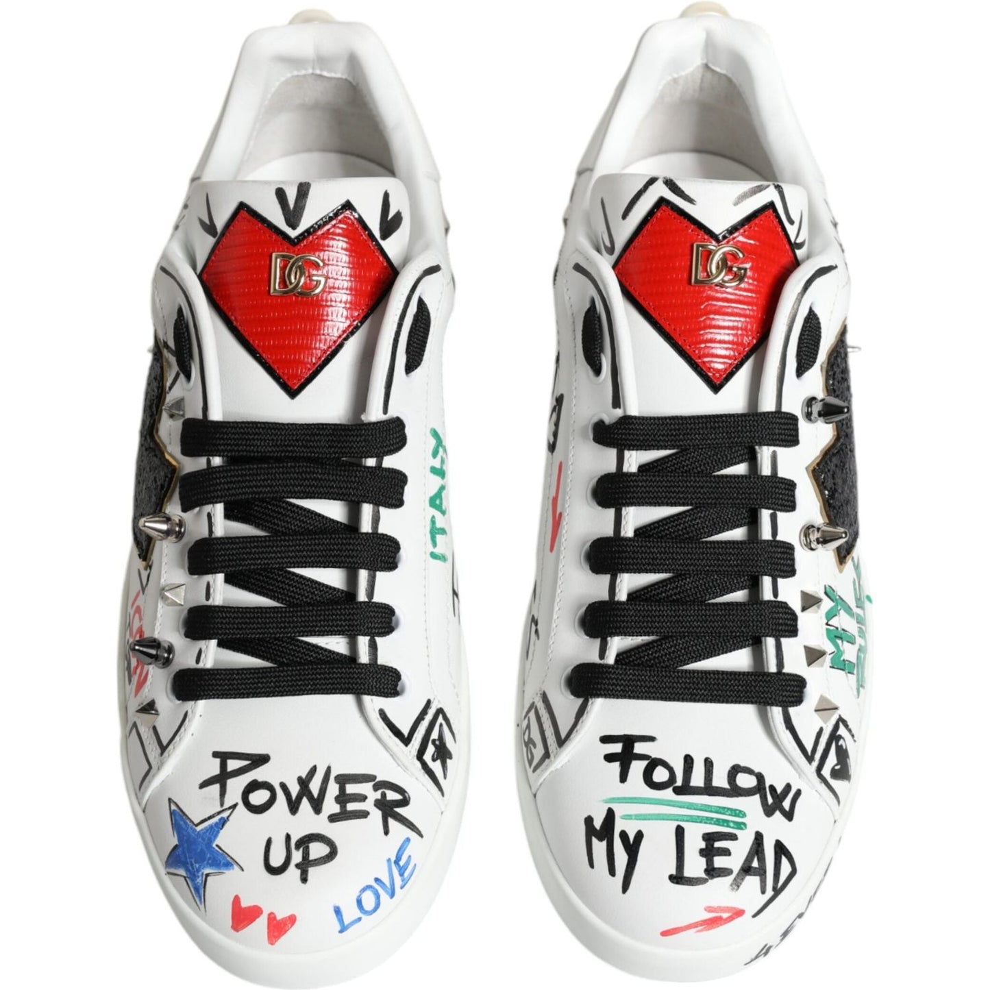 Dolce & Gabbana White Heart Studded Low Top Sneakers Shoes