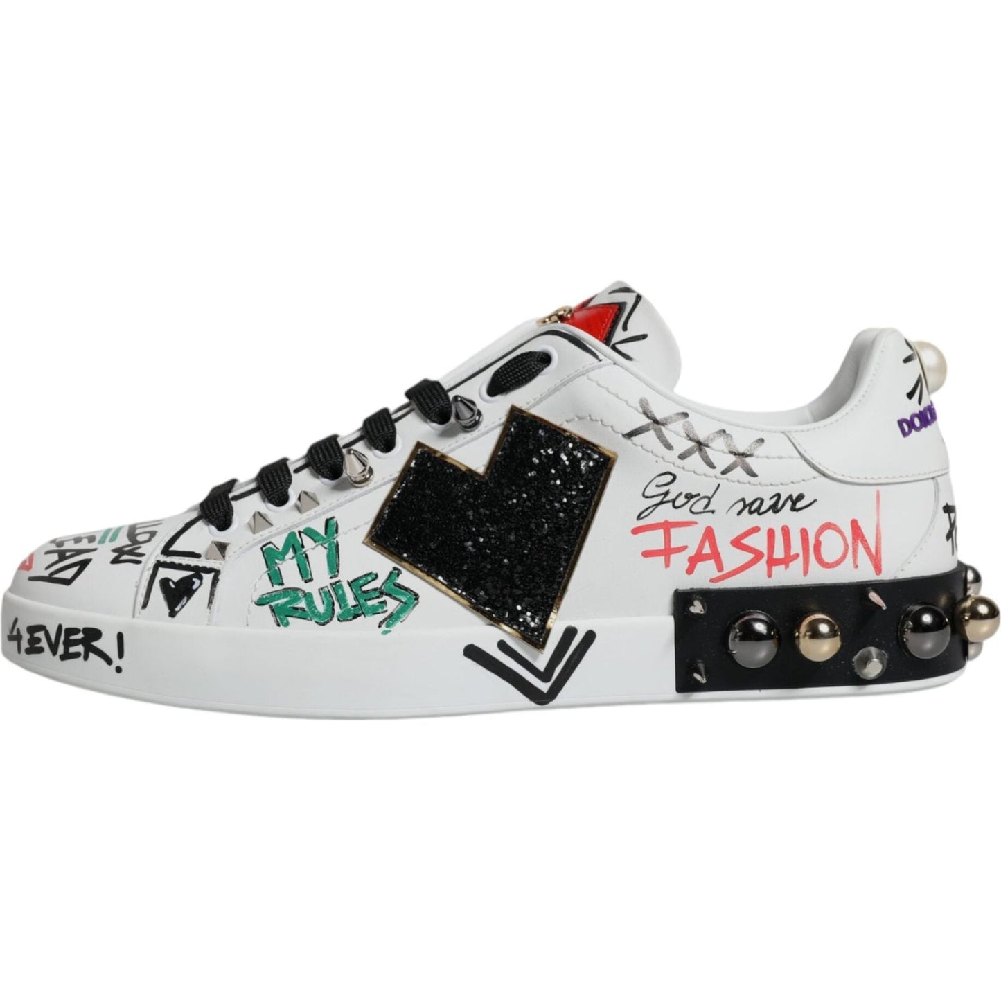 Dolce & Gabbana White Heart Studded Low Top Sneakers Shoes