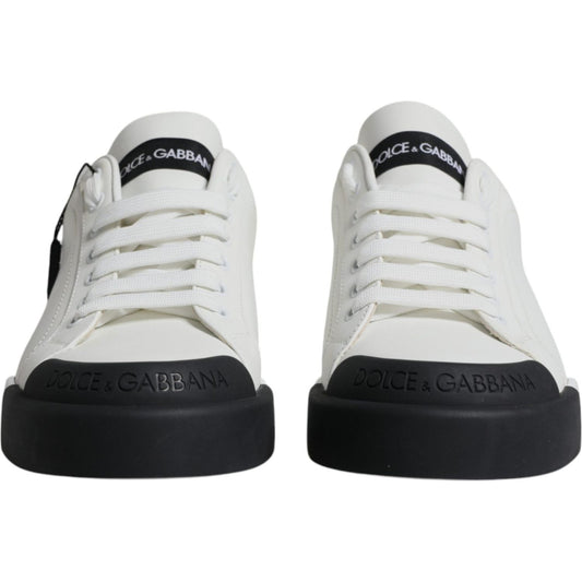 Dolce & Gabbana White Black Leather Logo Portofino Sneaker Shoes