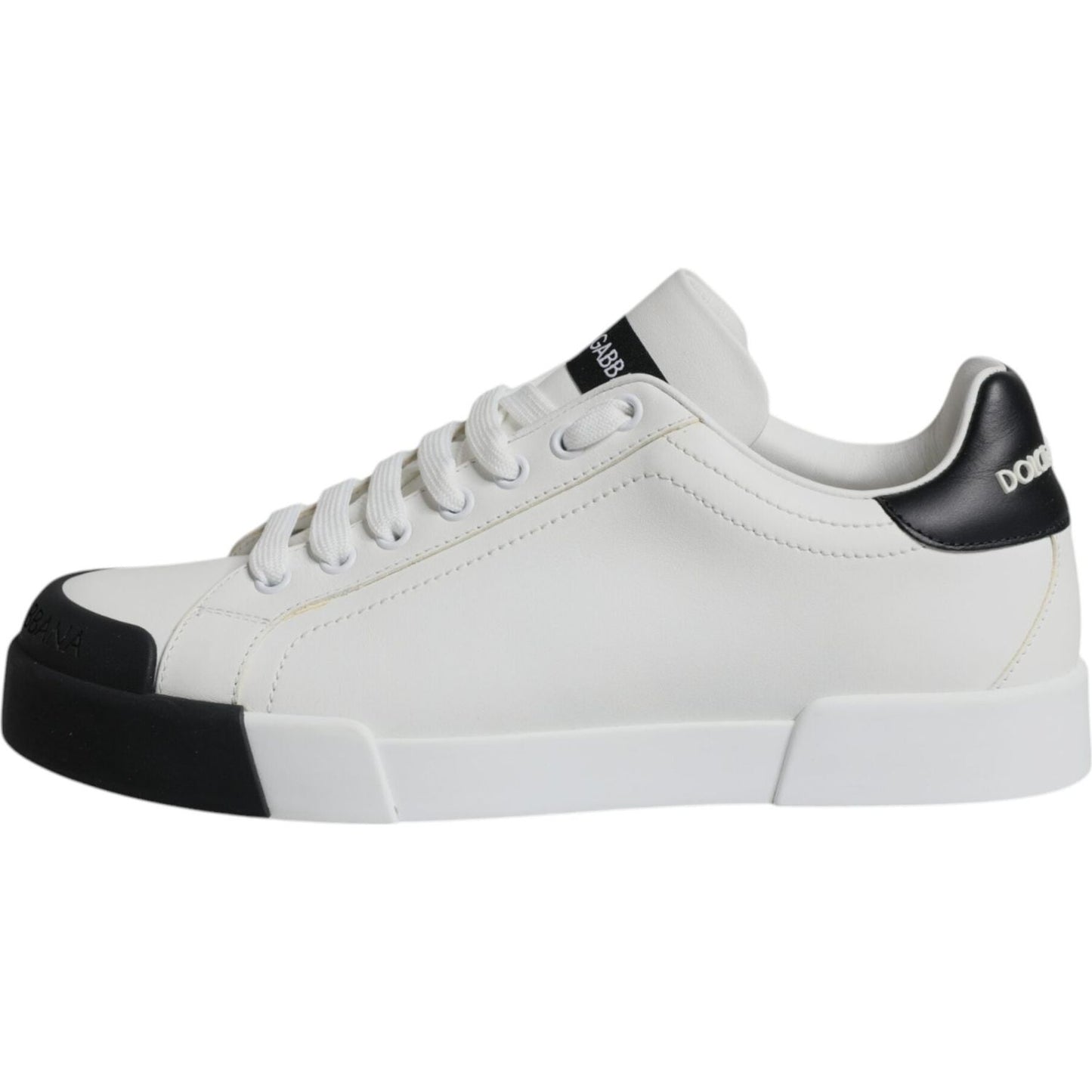 Dolce & Gabbana White Black Leather Logo Portofino Sneaker Shoes Dolce & Gabbana