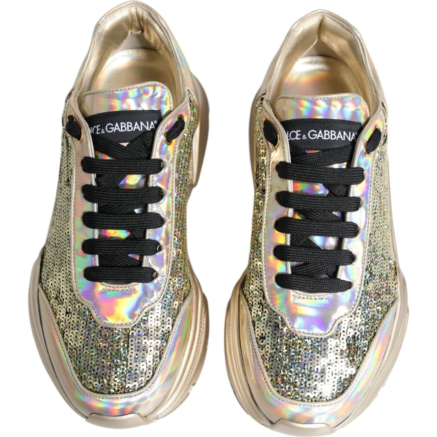 Dolce & Gabbana Gold Sequin Iridiscent Daymaster Sneakers Shoes Dolce & Gabbana