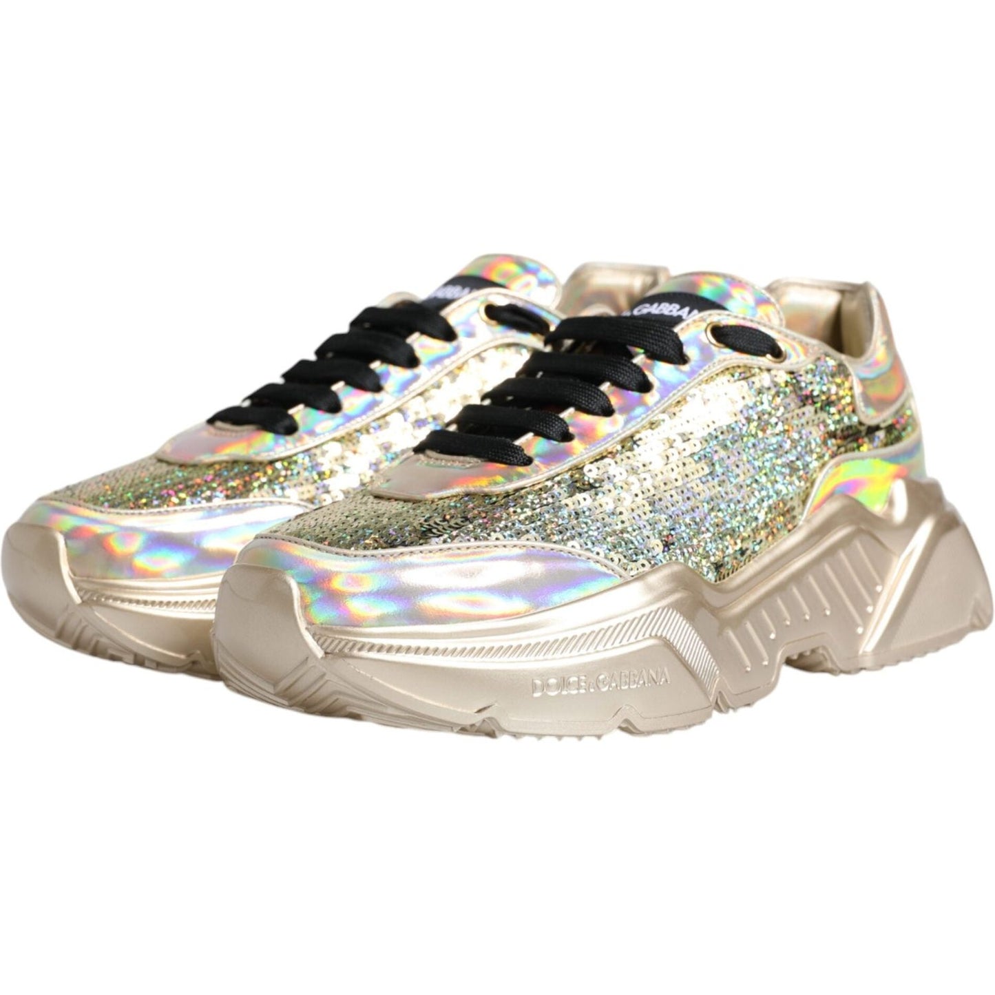 Dolce & Gabbana Gold Sequin Iridiscent Daymaster Sneakers Shoes Dolce & Gabbana