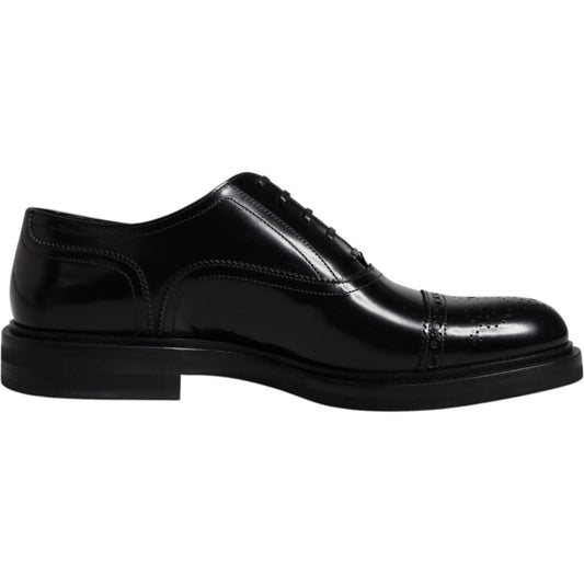 Dolce & Gabbana Black Leather Oxford Wingtip Men Formal Shoes