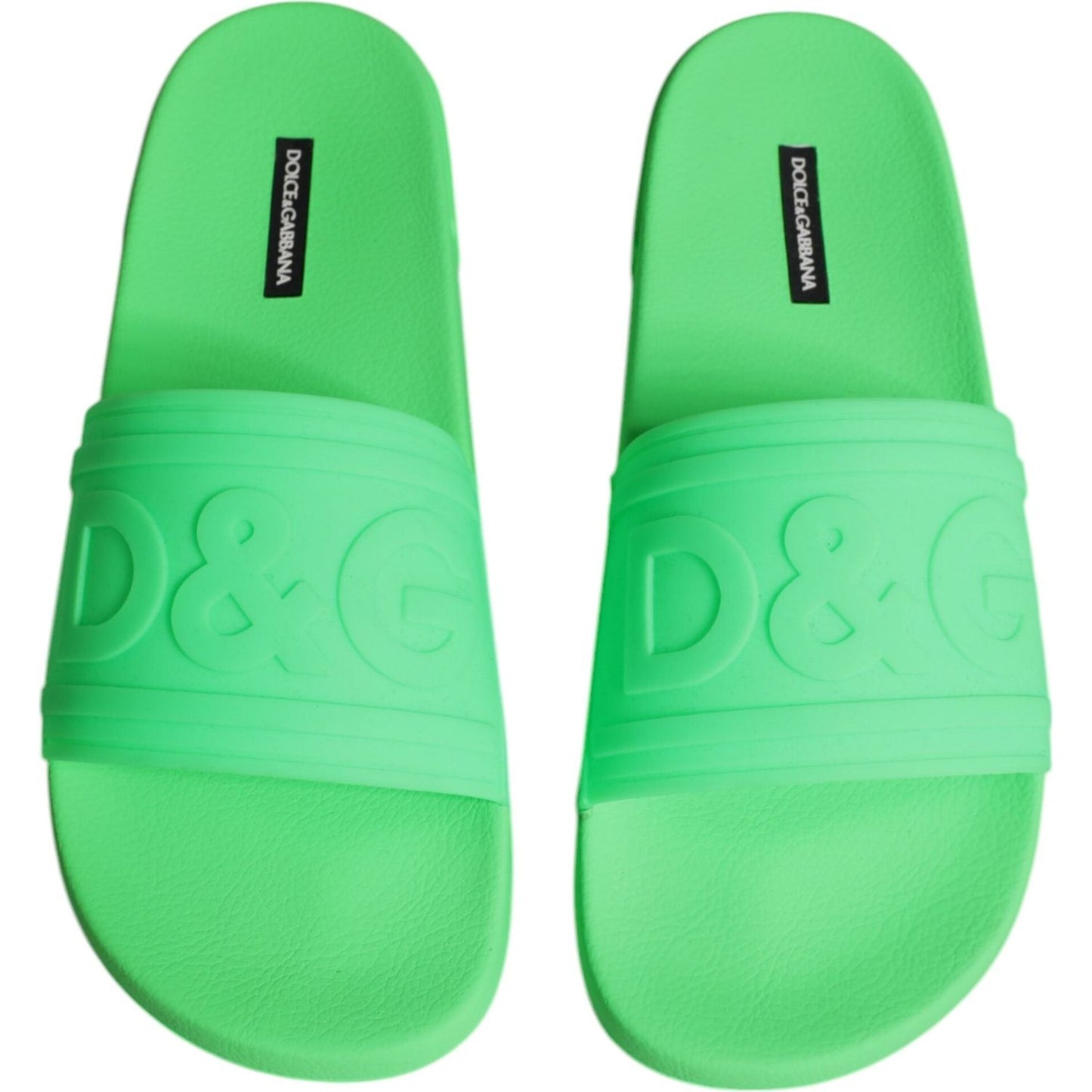 Dolce & Gabbana Green Leather Slides Sandals Beachwear Shoes Dolce & Gabbana