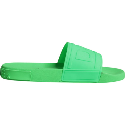 Dolce & Gabbana Green Leather Slides Sandals Beachwear Shoes