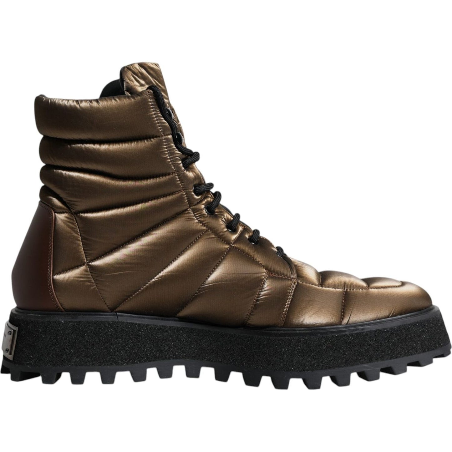 Dolce & Gabbana Bronze Padded Mid Calf Lace Up Boots Shoes Dolce & Gabbana