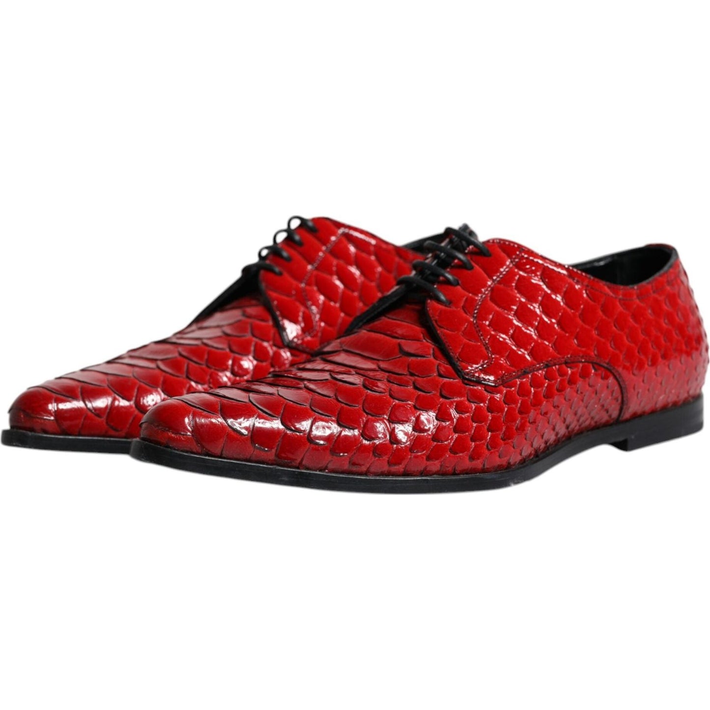 Dolce & Gabbana Red Textured Varnished Derby Men Formal Shoes Dolce & Gabbana