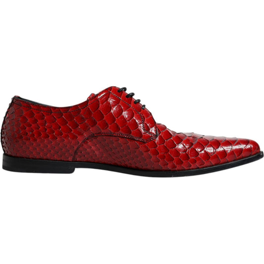 Dolce & Gabbana Red Textured Varnished Derby Men Formal Shoes Dolce & Gabbana