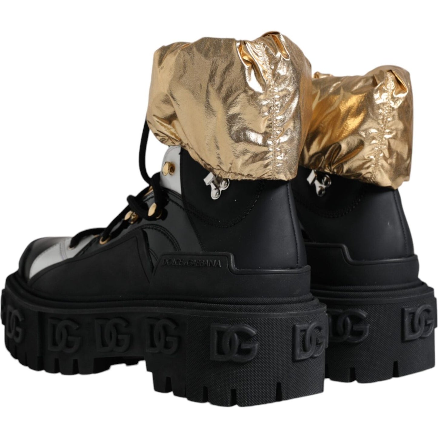 Dolce & Gabbana Black Gold Leather Trekking Ankle Boots Shoes Dolce & Gabbana