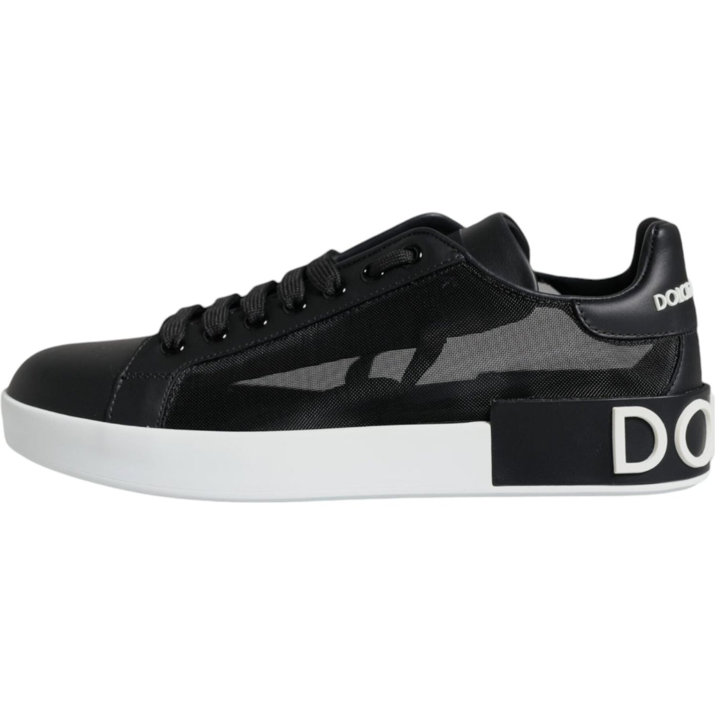 Dolce & Gabbana Black Calf Leather Portofino Sneakers Shoes Dolce & Gabbana