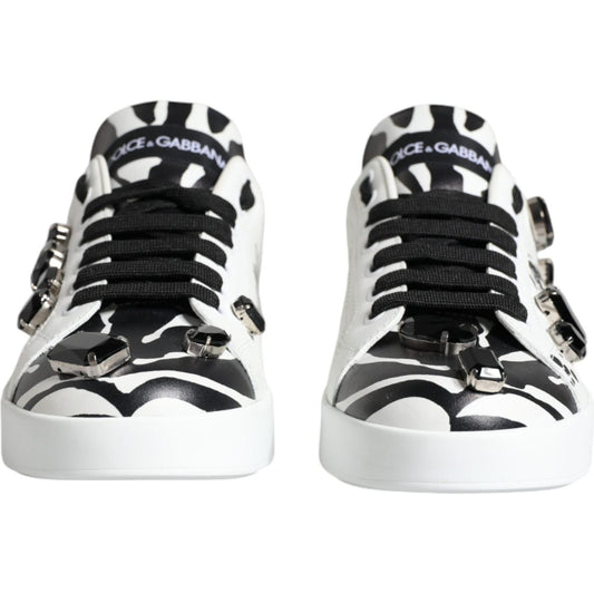 Dolce & Gabbana White Crystal Portofino Low Top Sneaker Shoes