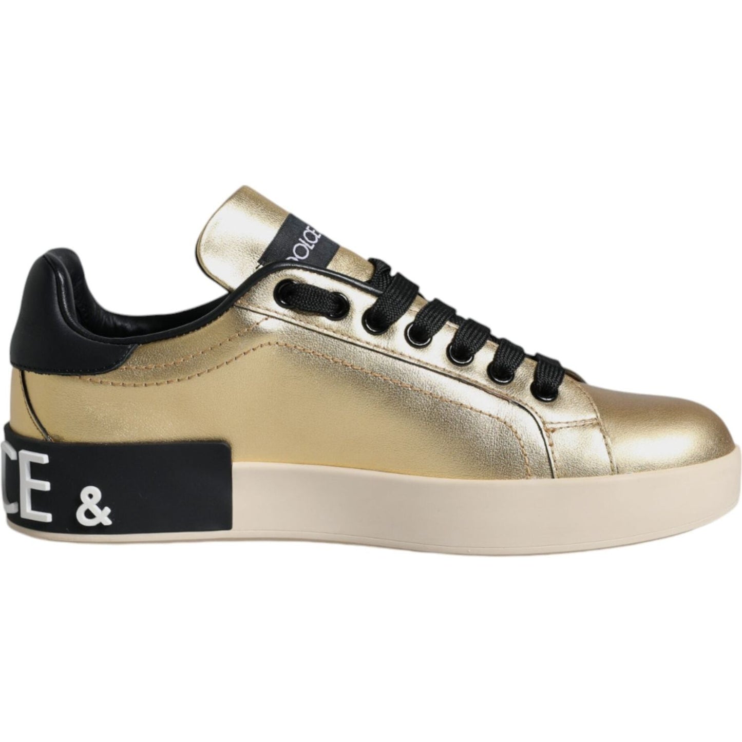 Dolce & Gabbana Gold Portofino Calf Leather Sneakers Shoes Dolce & Gabbana